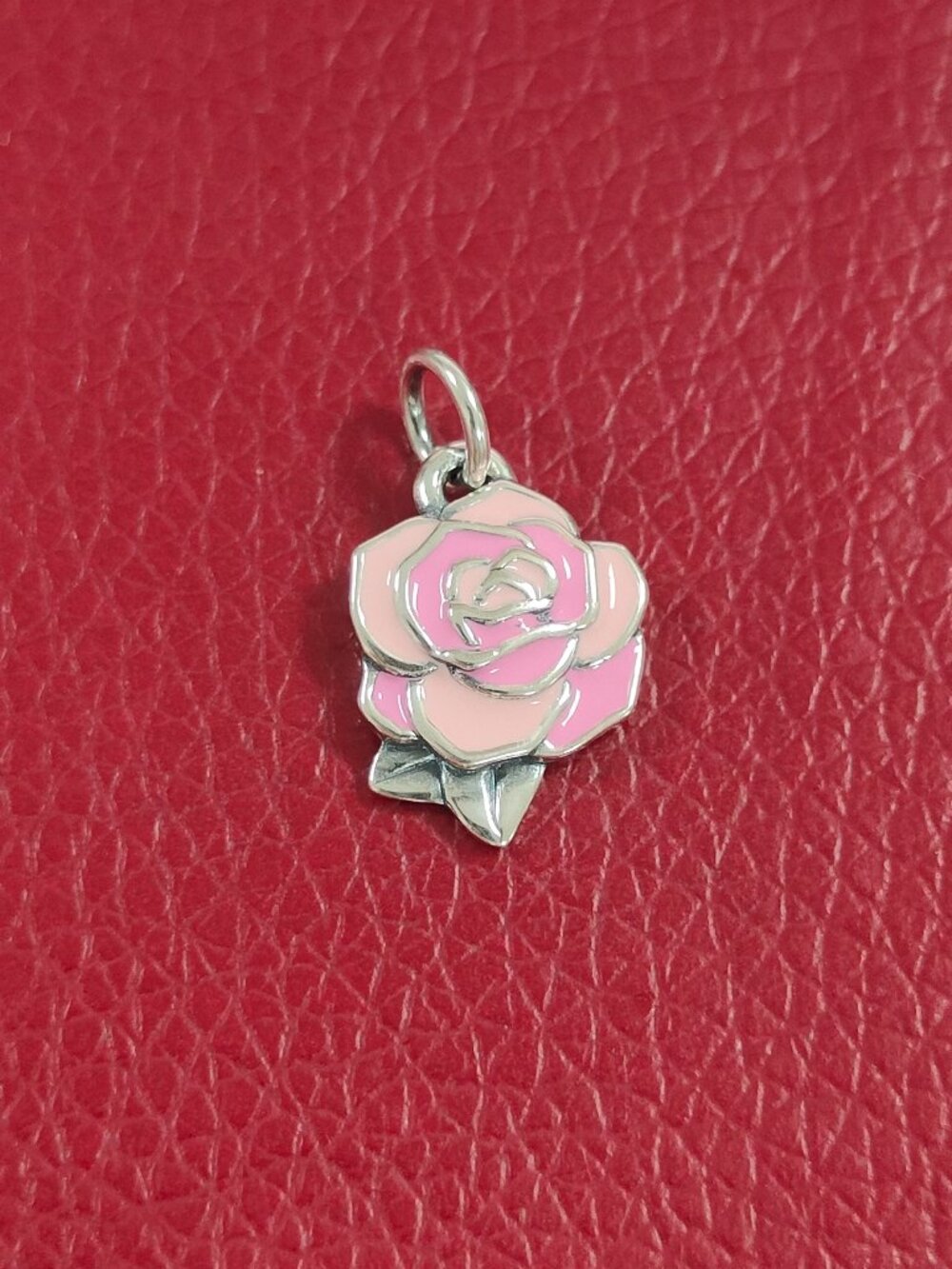 James Avery Pink Enamel Consuela Rose Charm Sterling Silver Pendant with box